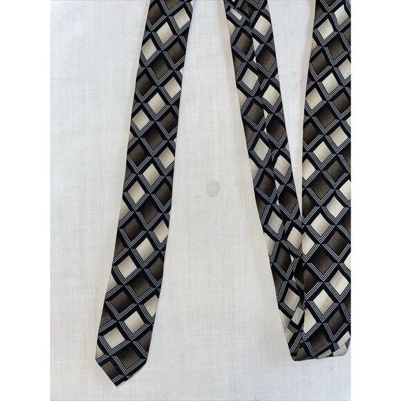 Croft & Barrow Dress Tie Men’s Size 60” Brown Tan Geometric 100% Silk Formal - Picture 13 of 13